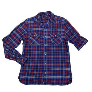 Tommy Hilfiger Plaid Shirt Mens S Small Custom Fit Plaid Tab Sleeve Button Up